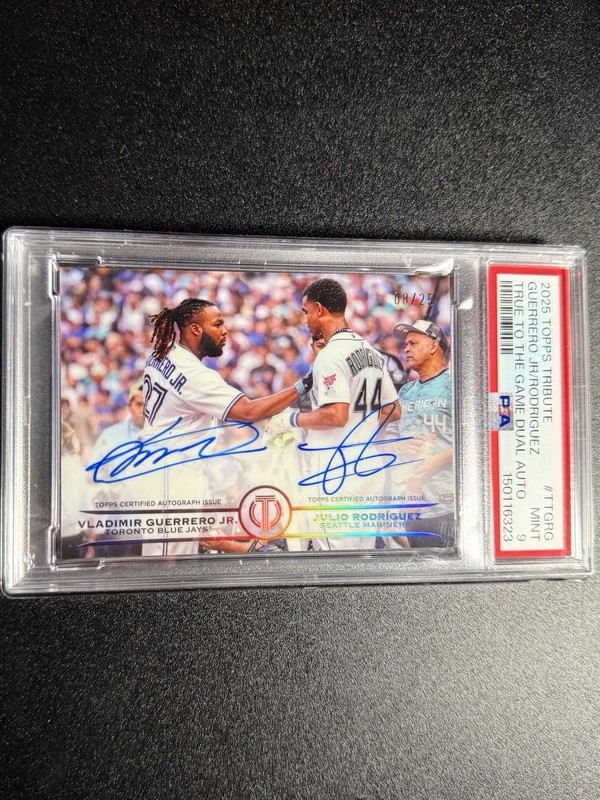 2025 Topps Tribute #TTGRG Guerrero Jr Rodriguez True To The Game Dual Auto PSA 9