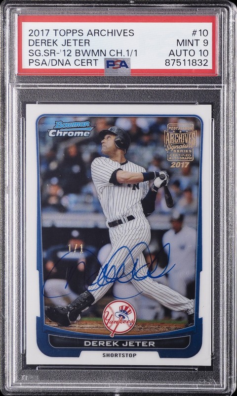 2017 TOPPS ARCHIVES SIGNATURES SERIES #10 DEREK JETER 1/1 PSA 9 DNA AUTO 10