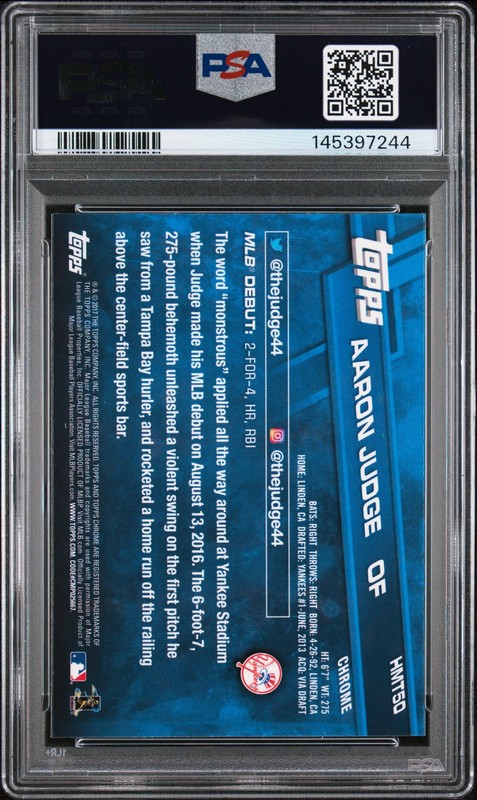 2017 TOPPS CHROME UPDATE #HMT50 AARON JUDGE ROOKIE RC PSA 10 view 2