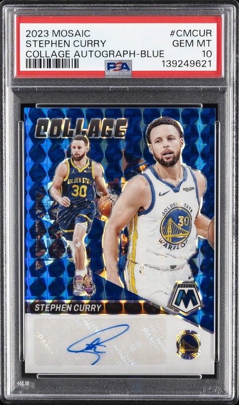2023 PANINI MOSAIC COLLAGE AUTO MOSAIC BLUE #CMCUR STEPHEN CURRY 18/25 PSA 10