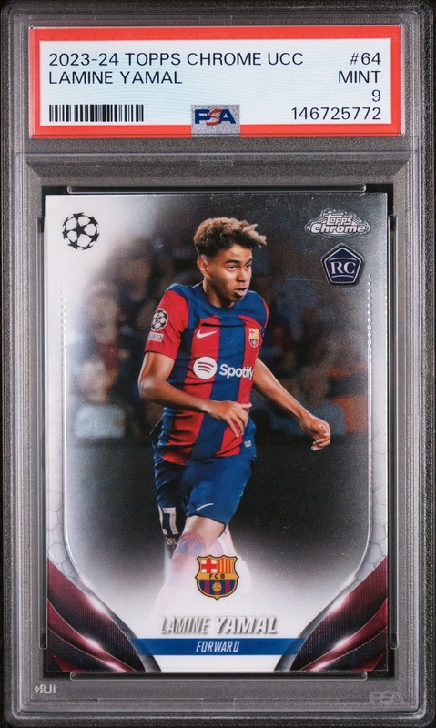 2023-24 TOPPS CHROME UEFA CLUB COMPETITIONS #64 LAMINE YAMAL ROOKIE RC PSA 9