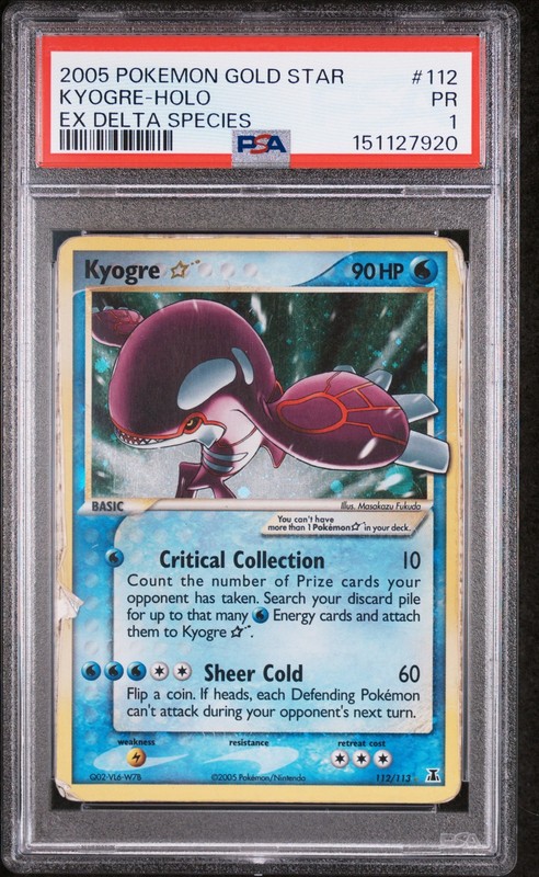 2005 POKEMON EX DELTA SPECIES GOLD STAR #112 KYOGRE-HOLO PSA 1