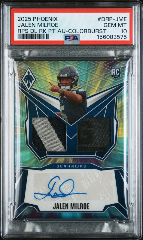 2025 Phoenix - Dual Rookie Patch Auto Jalen Milroe Colorburst /25 PSA 10 (POP 1)