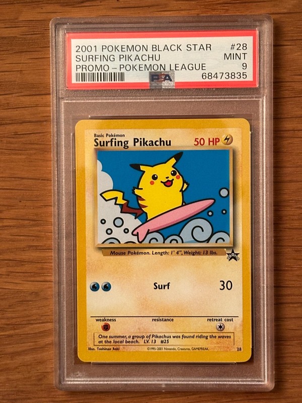 Pokemon League Black Star Surfing Pikachu Promo #28 PSA9 Cert # 68473835