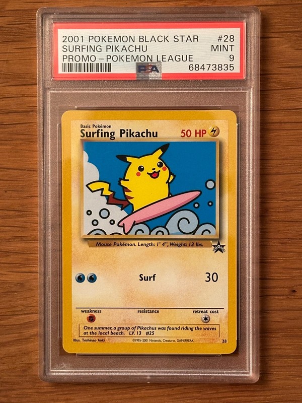 Pokemon League Black Star Surfing Pikachu Promo #28 PSA9 Cert # 68473835 view 2