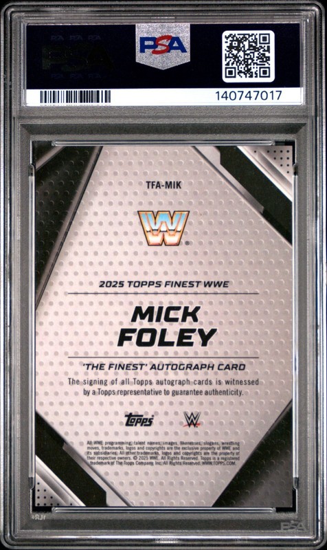 2025 Topps Finest WWE Mick Foley The Finest Autographs Gold Refractor /50 PSA 10 view 2