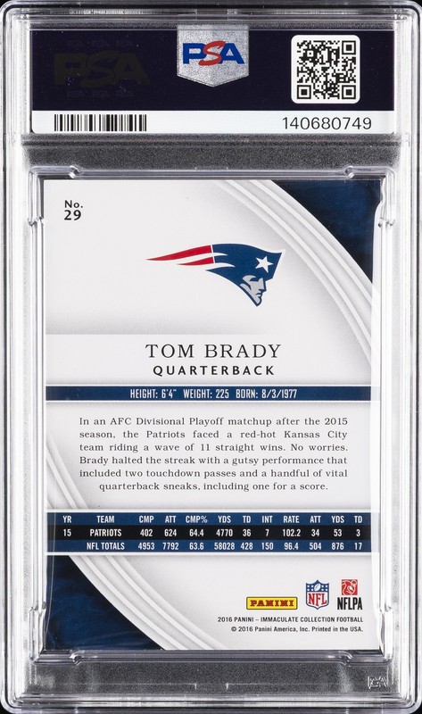 2016 PANINI IMMACULATE PROOF #29 TOM BRADY PSA AUTHENTIC AUTO 10 view 2