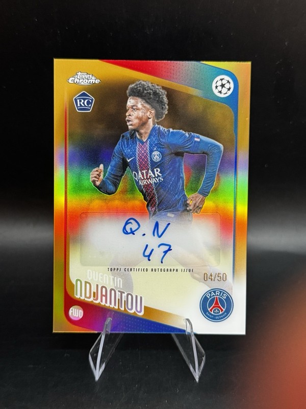 QUENTIN NDJANTOU 2025-26 TOPPS CHROME UEFA ROOKIE AUTO GOLD REFRACTOR /50
