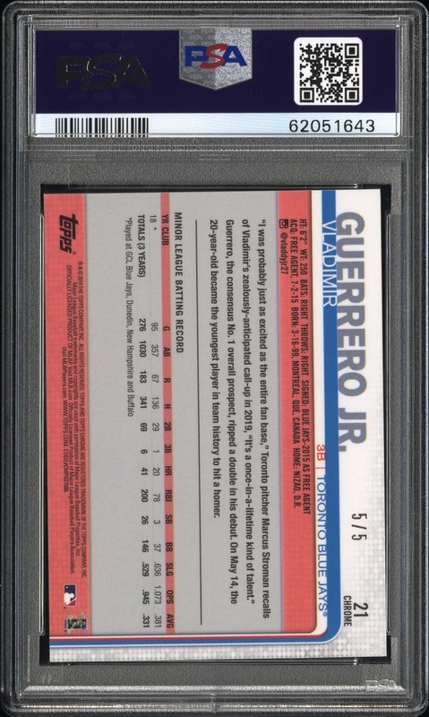 2019 Topps Chrome Update Vladimir Guerrero Jr Red Refractor /5 PSA 10 view 2
