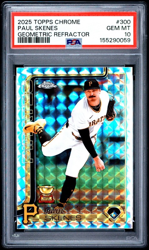 2025 TOPPS CHROME GEOMETRIC REFRACTOR #300 PAUL SKENES PSA 10