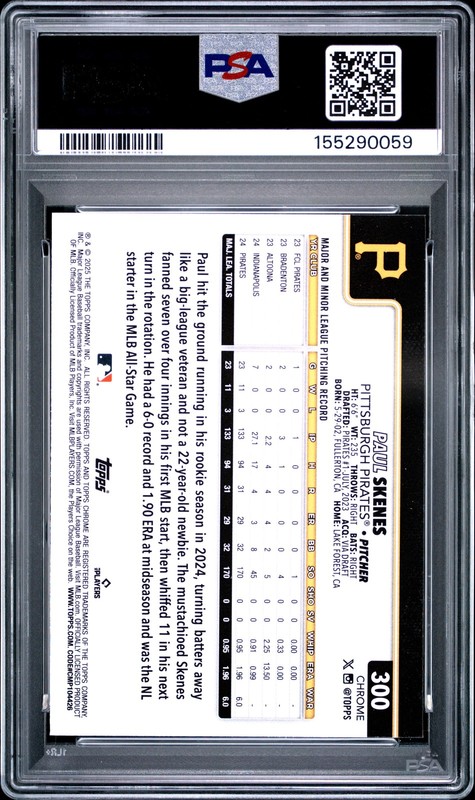 2025 TOPPS CHROME GEOMETRIC REFRACTOR #300 PAUL SKENES PSA 10 view 2