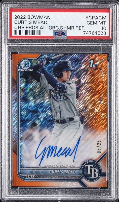 2022 BOWMAN CHROME PROSPECT AUTOS #CPACM CURTIS MEAD 8/25 PSA 10 AUTO