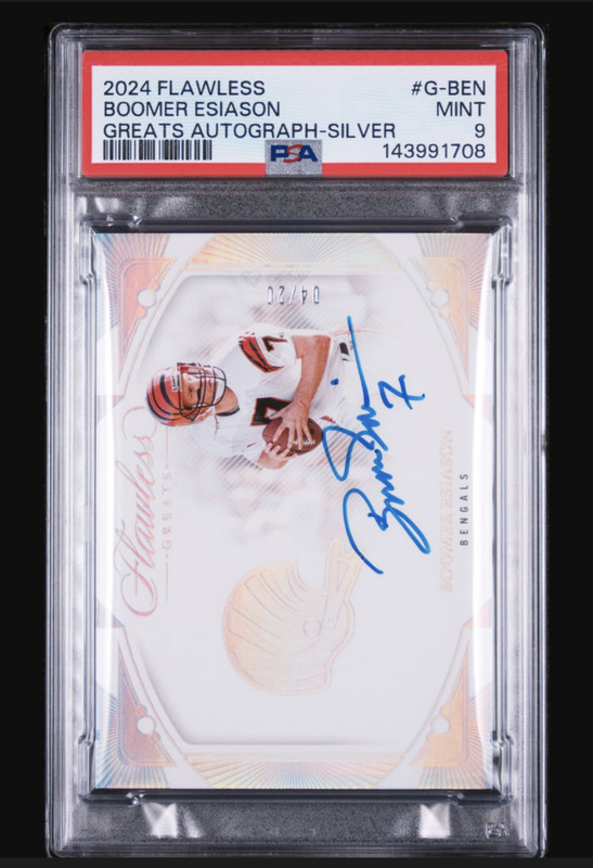 Boomer Esiason PSA 9 /20 Mint Autograph 2024 Panini Flawless Silver Greats WFAN