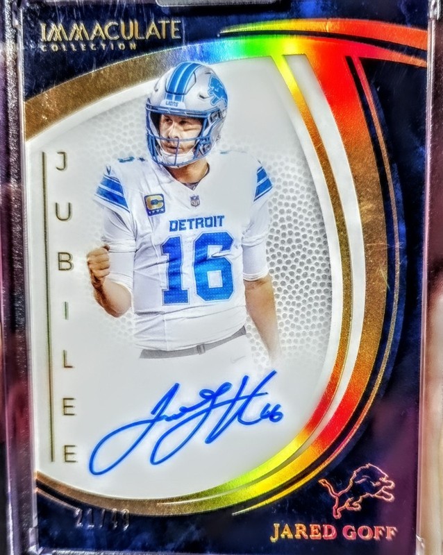 2025 Panini Immaculate Jared Goff Jubilee Auto /49 #JS-JGF Detroit Lions (76 Cha