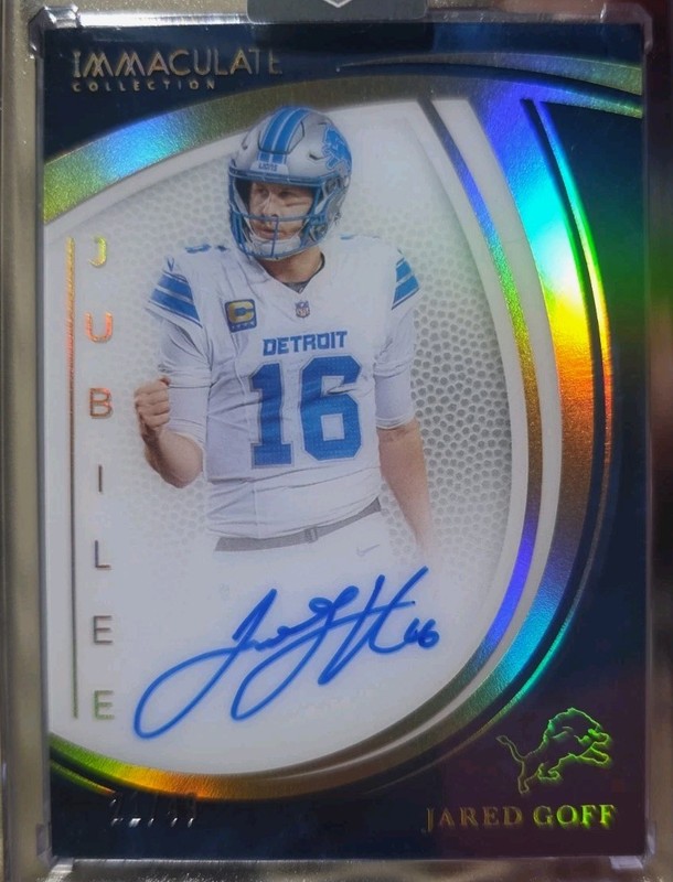 2025 Panini Immaculate Jared Goff Jubilee Auto /49 #JS-JGF Detroit Lions (76 Cha view 2