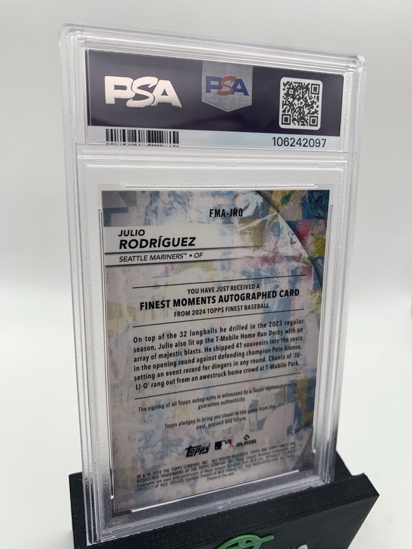 2024 Topps Finest Julio Rodriguez Finest Moments Auto Orange /25 PSA 9 POP 1 view 2