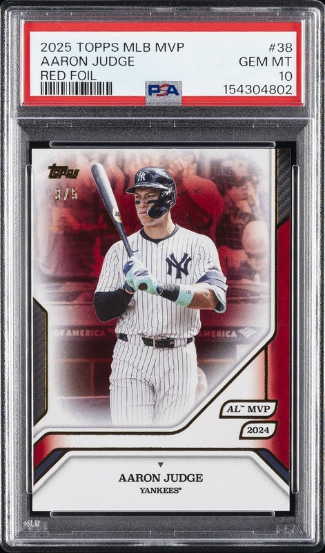 2025 TOPPS MLB MVP COLLECTION RED FOIL #38 AARON JUDGE 3/5 PSA 10