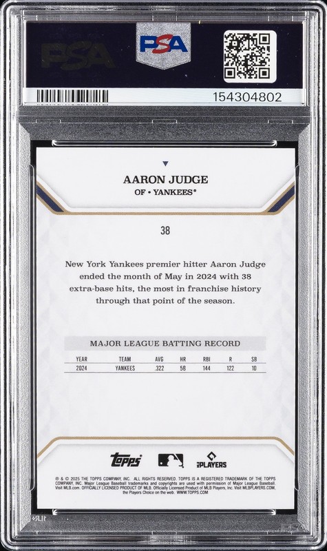 2025 TOPPS MLB MVP COLLECTION RED FOIL #38 AARON JUDGE 3/5 PSA 10 view 2