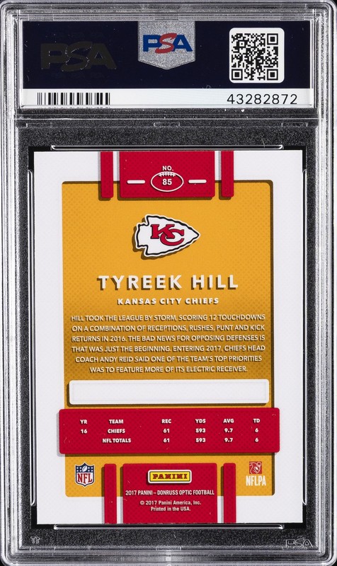 2017 PANINI DONRUSS OPTIC #85 TYREEK HILL PSA 10 view 2