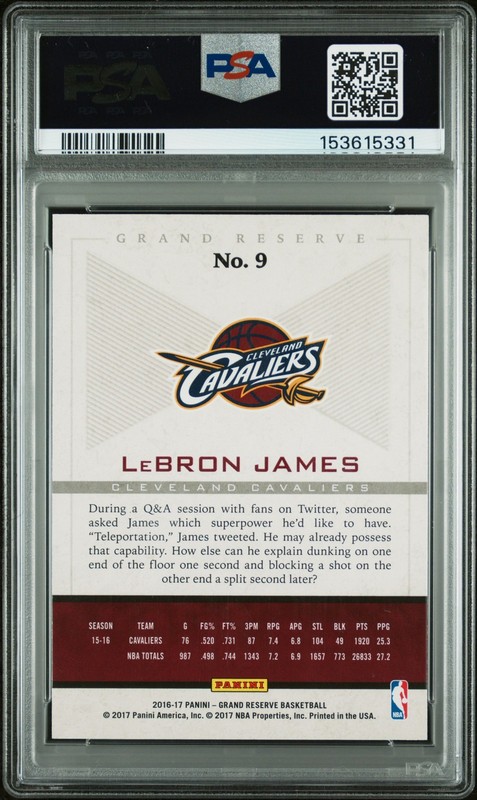 2016 PANINI GRAND RESERVE #9 LEBRON JAMES PSA 7 view 2