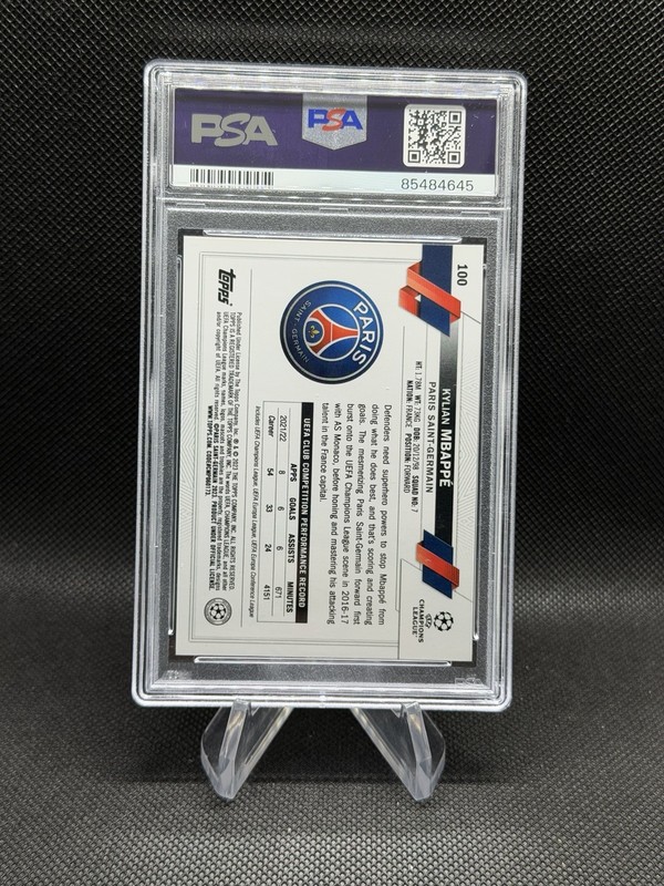 2022-23 Topps Chrome UCC Kylian Mbappe #100 Red/Gold Seismic SSP PSA 10 view 2