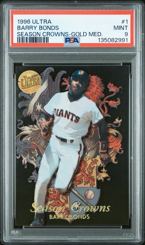 1996 ULTRA SEASON CROWNS GOLD MEDALLION #1 BARRY BONDS PSA 9