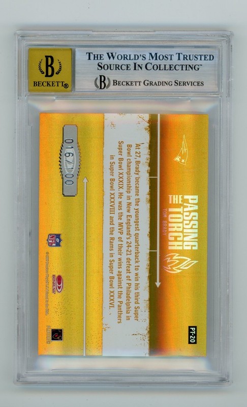 2005 Donruss Elite Tom Brady Passing The Torch Auto/100 BGS 7 W/10 Auto Patriots view 2