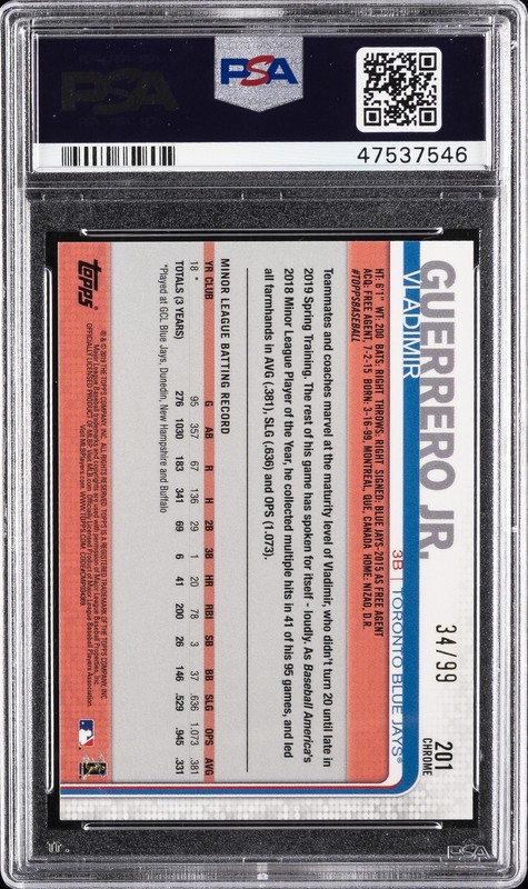 2019 TOPPS CHROME GREEN REFRACTOR VLADIMIR GUERRERO JR. ROOKIE RC #/99 PSA 10 view 2