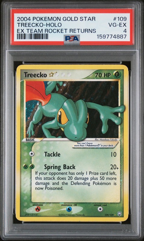 2004 POKEMON EX TEAM ROCKET RETURNS GOLD STAR #109 TREECKO-HOLO PSA 4