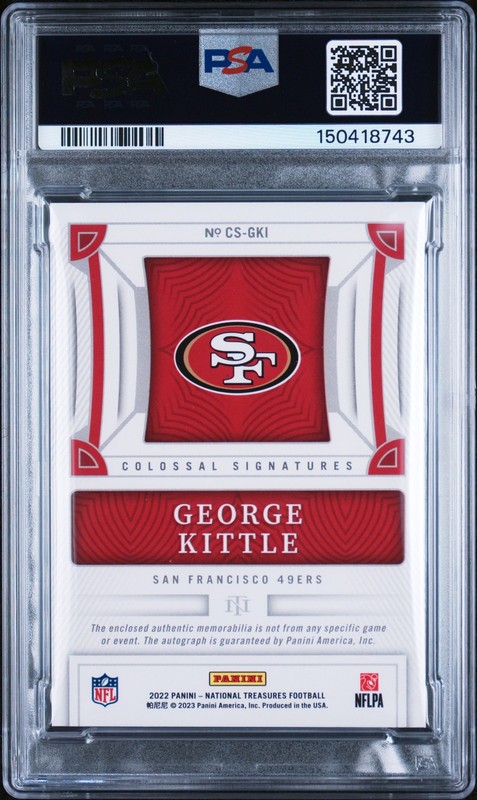 2023 NATIONAL TREASURES UPDATE #CSGKI GEORGE KITTLE 21/25 PSA 8 AUTO 10 view 2