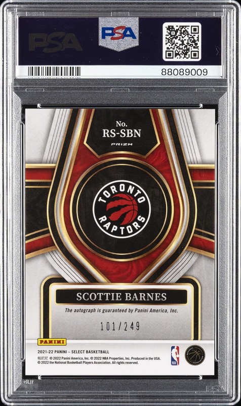 2021 PANINI SELECT ROOKIE SIGNATURES #RSSBN SCOTTIE BARNES 101/249 PSA 9 AUTO 10 view 2