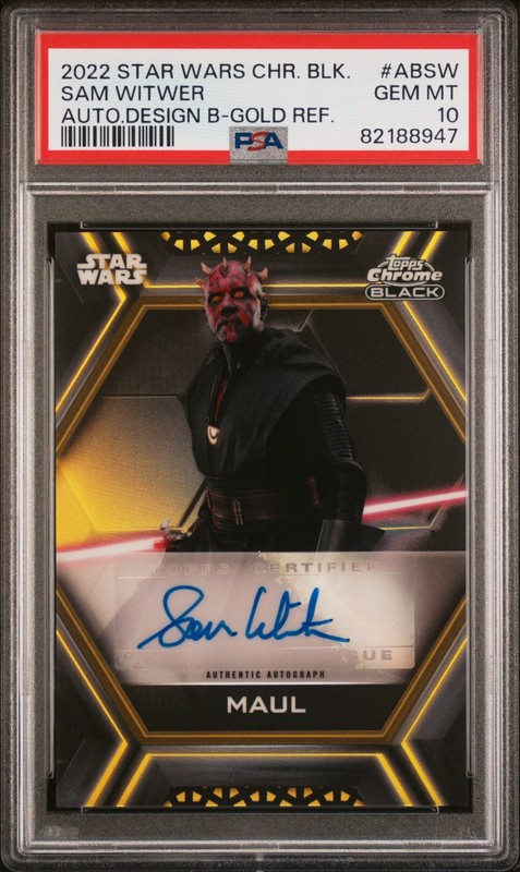 PSA 10 2022 TOPPS CHROME BLACK STAR WARS DARTH MAUL 42/50 GOLD SAM WITWER AUTO