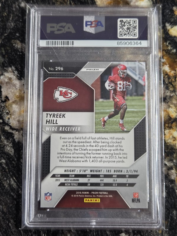 2016 Tyreek Hill RC #296 Panini Silver Prizm PSA 10 Gem Mint! view 2