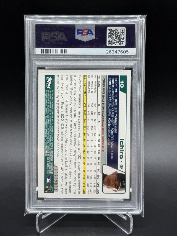 2004 Topps GOLD Ichiro Suzuki PSA 10 Gem Mint Card #10 Mariners SSP #/2004 Pop 5 view 2