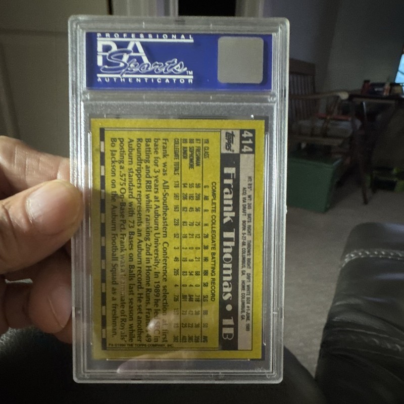 Topps 1990 Frank Thomas Rookie #414 Name on Front Chicago White Sox PSA 9 view 2