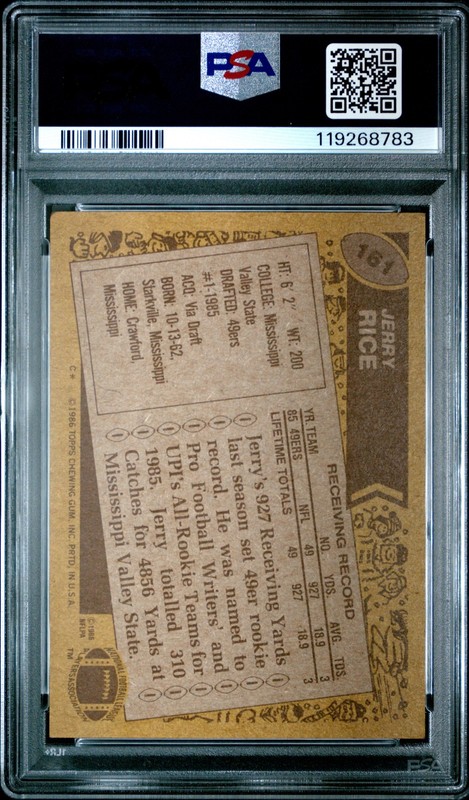 1986 TOPPS #161 JERRY RICE PSA 5 view 2