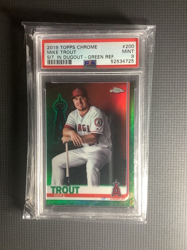 2019 Topps Chrome Mike Trout #200 Sit In Dugout Green Refractor PSA 9 /99 SSP SP