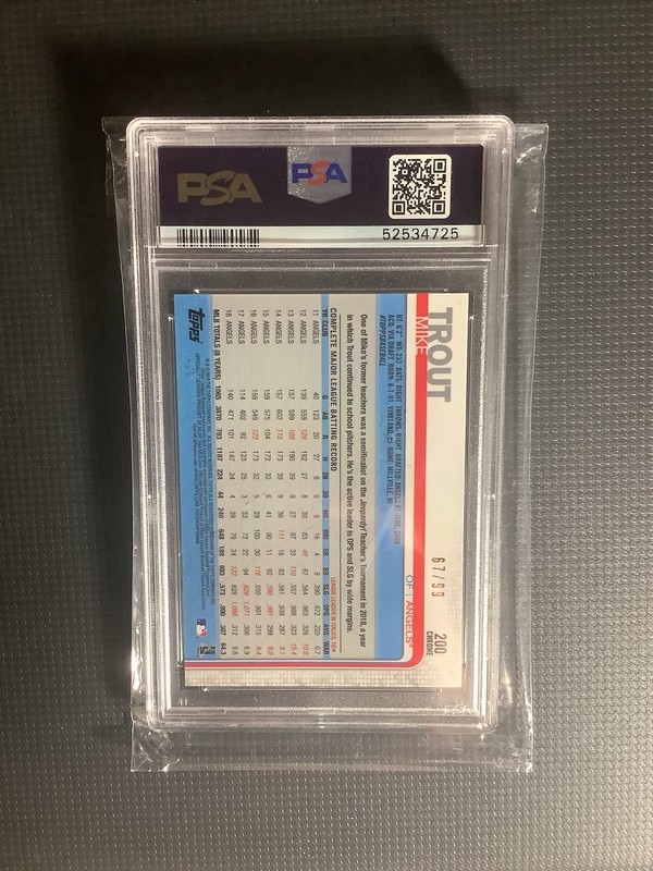 2019 Topps Chrome Mike Trout #200 Sit In Dugout Green Refractor PSA 9 /99 SSP SP view 2
