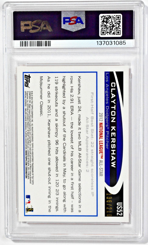 2012 Topps Update #US52 Clayton Kershaw Orange /210 PSA 10 Dodgers view 2