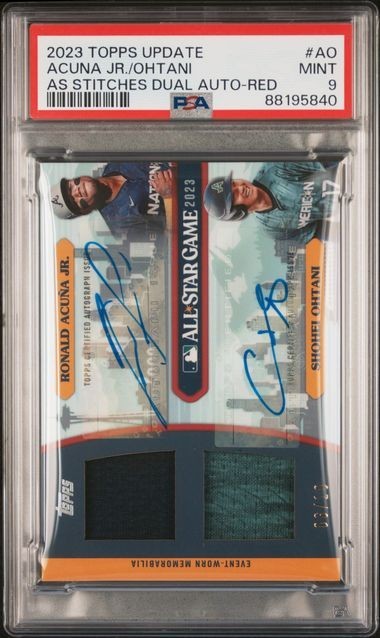 2023 TOPPS UPDATE ASG #AO SHOHEI OHTANI ACUNA JR DUAL PATCH AUTO RED /10 PSA 9