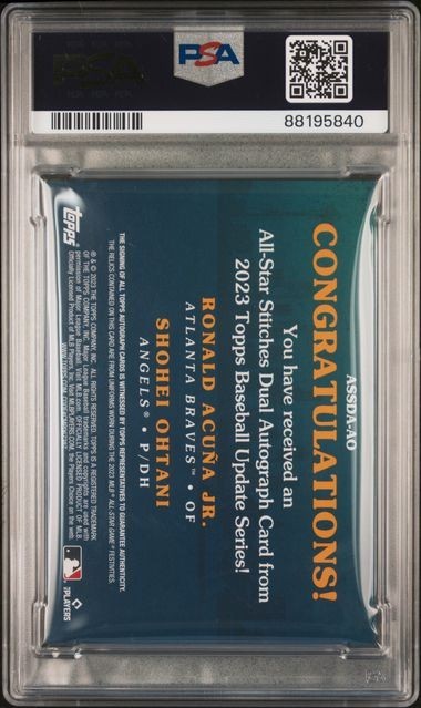 2023 TOPPS UPDATE ASG #AO SHOHEI OHTANI ACUNA JR DUAL PATCH AUTO RED /10 PSA 9 view 2