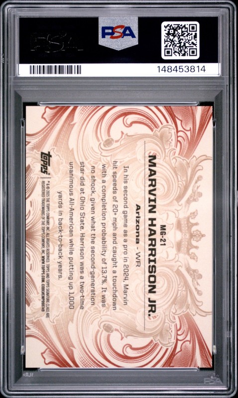2024 TOPPS SIGNATURE CLASS MONARCHS OF THE GAME #MG21 MARVIN HARRISON JR. PSA 10 view 2