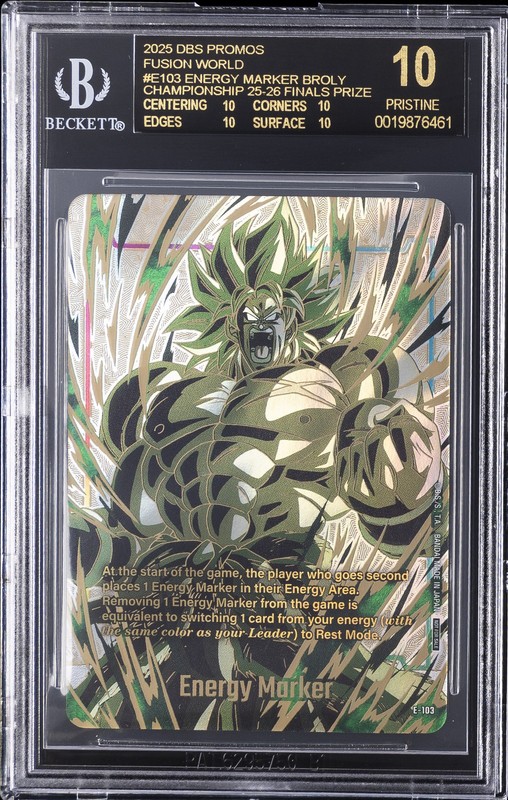 2025 DBS PROMOS FUSION WORLD #E103 ENERGY MARKER BROLY BGS 10 BLACK LABEL
