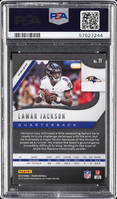 2019 PANINI PRIZM SILVER PRIZM #71 LAMAR JACKSON PSA 9 view 2