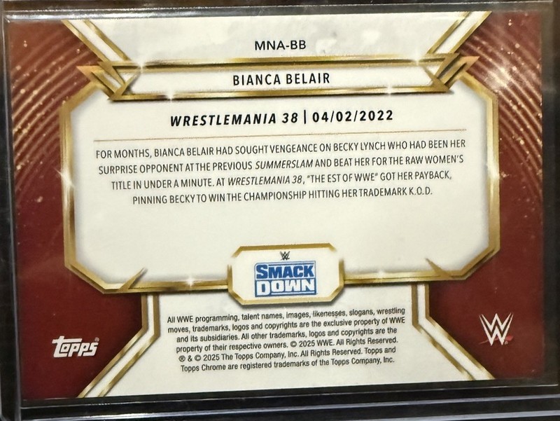 2025 Topps Chrome WWE Bianca Belair Wrestlemania Mania Case Hit Short Print SP view 2