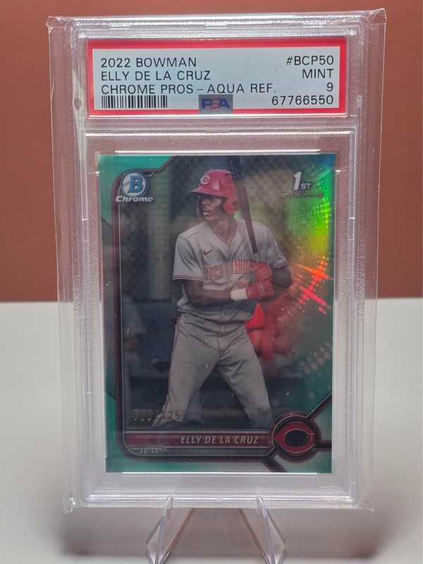 2022 Elly De La Cruz Bowman Chrome 1st Aqua Refractor #BCP50 016/125 PSA 9 REDS view 1