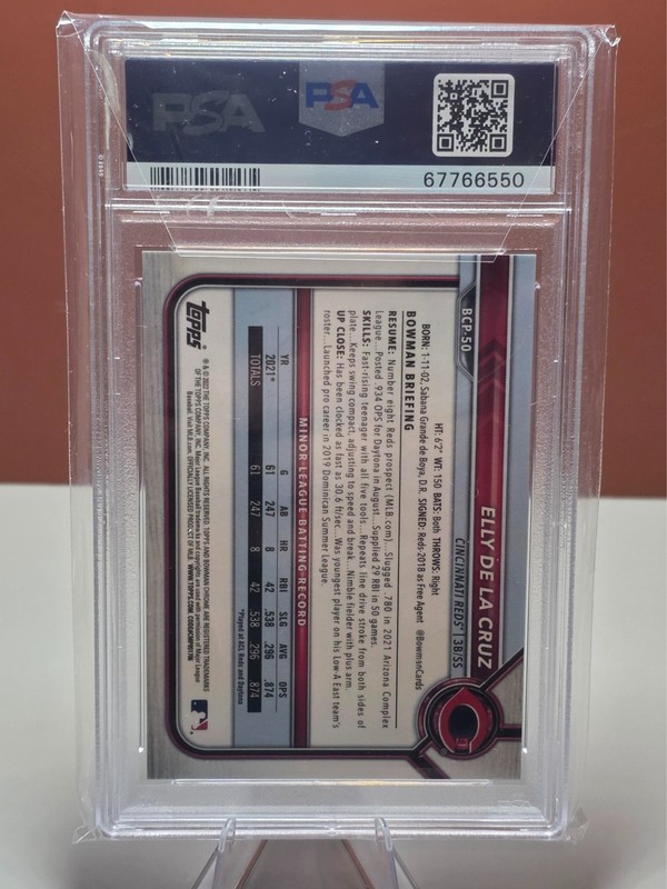 2022 Elly De La Cruz Bowman Chrome 1st Aqua Refractor #BCP50 016/125 PSA 9 REDS view 2