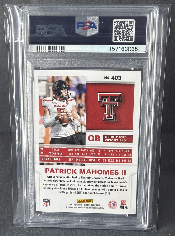 2017 Panini Score Patrick Mahomes II #403 RC PSA 9 view 2