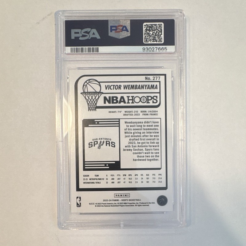 Panini 2023-24 NBA Hoops Rookies Victor Wembanyama RC Winter #277 PSA 10 view 2