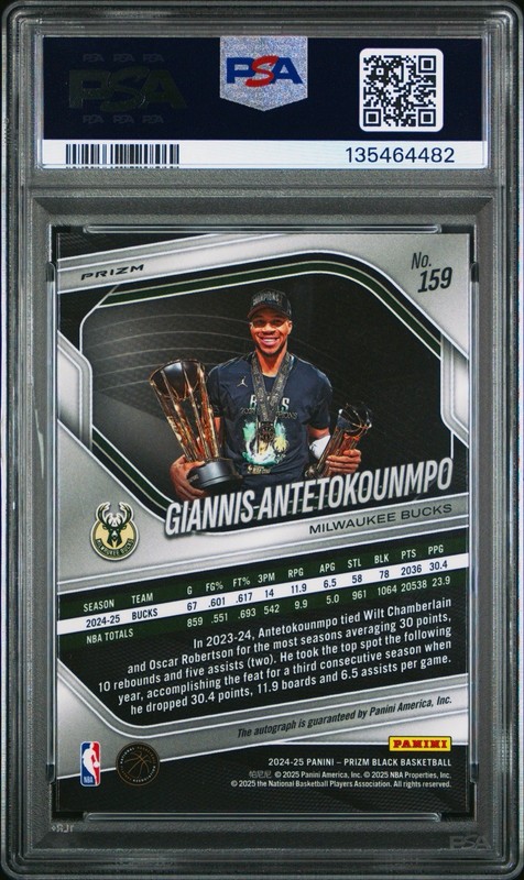 2024-25 Panini Prizm Black Giannis Antetokounmpo #159 Auto Silver Prizm (AU) view 2